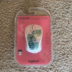 Logitech Design Collection Wireless Mouse - Pink and Green Leaf